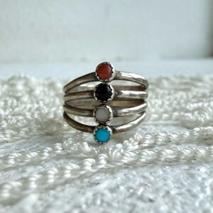 Vintage Navajo Sterling Silver Multistone Stacking Ring | Size 4.75